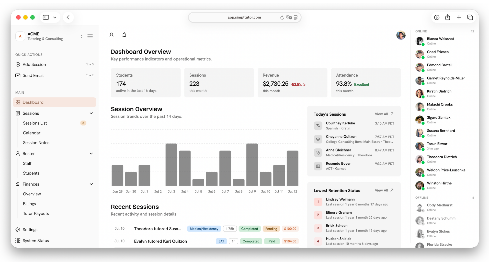 SimpliTutor dashboard
